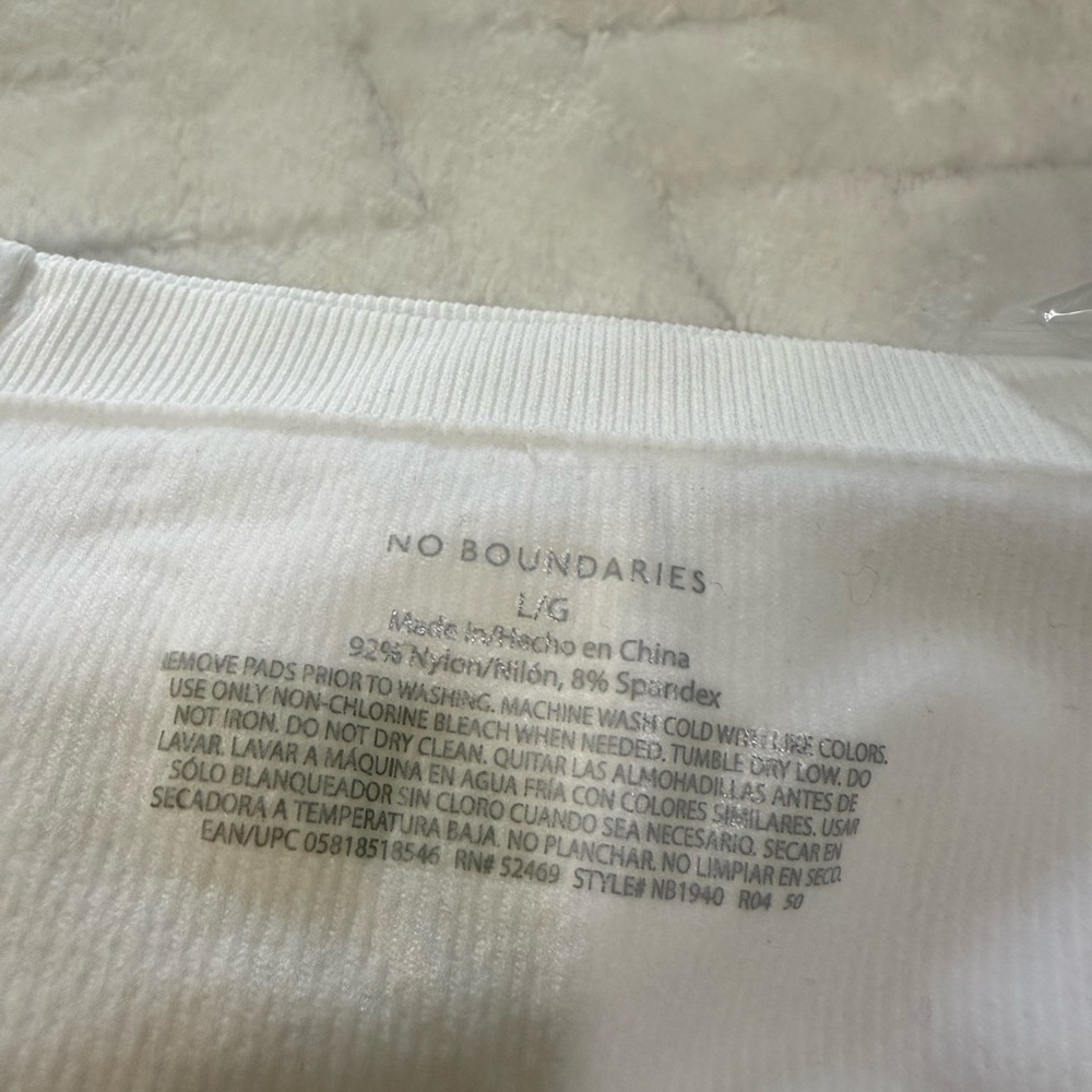 New $14 No Boundaries Walmart Bandeau Tube Bra Top Bralette Ribbed White L - Picture 5 of 8